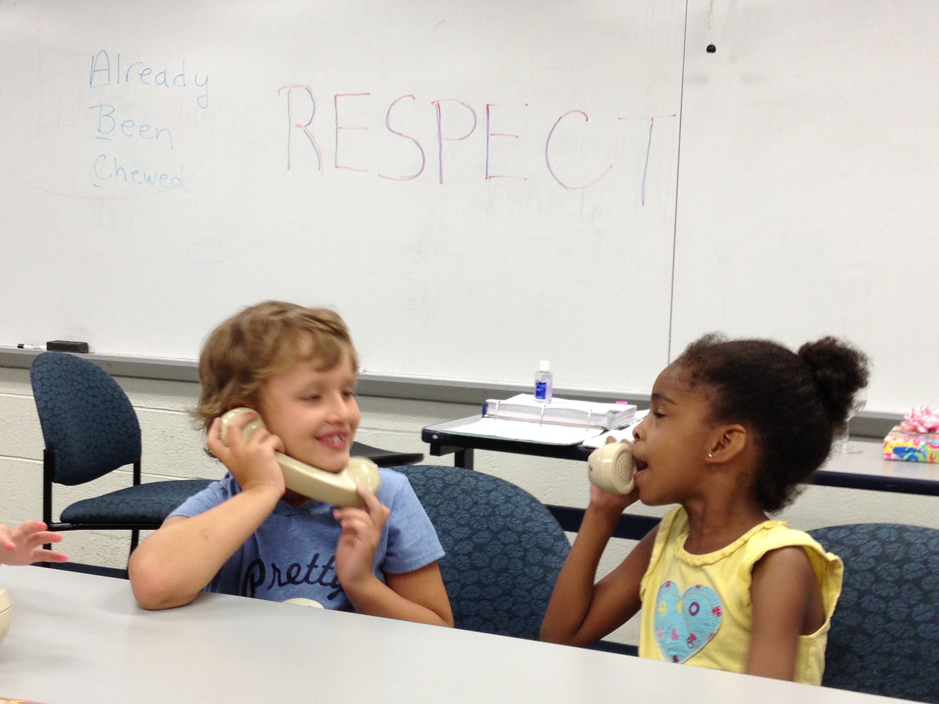 Young children on phone